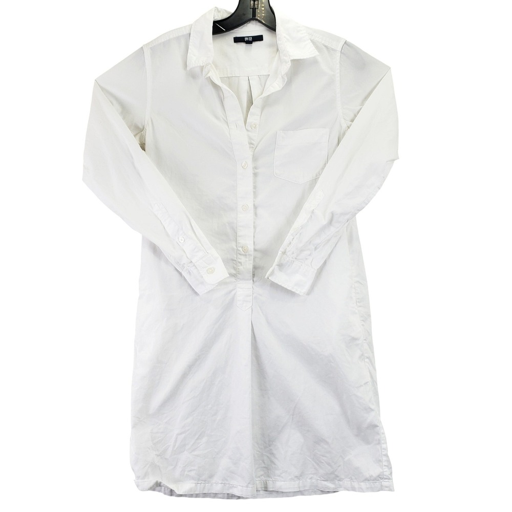 Uniqlo Shirt Dress Womens XS White Button Front Long Sleeve Workwear Minimalist